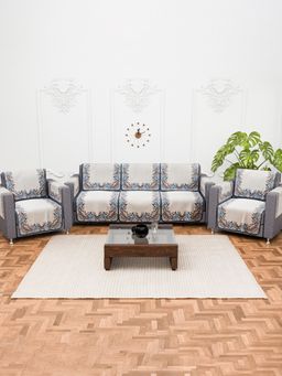 Kuber Industries - Pack of 16 Cotton Sofa Covers With Arms - Cream (5 Seater)