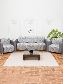 Kuber Industries - Pack of 10 Cotton Sofa Covers - Grey (5 Seater)