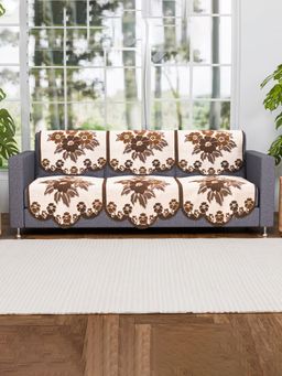 Kuber Industries - Pack of 6 Cotton Sofa Covers - Cream (3 Seater)