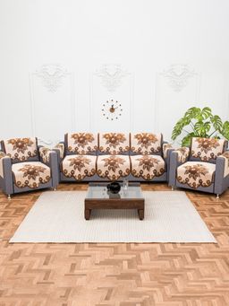 Kuber Industries - Pack of 16 Cotton Sofa Covers With Arms - Cream (5 Seater)