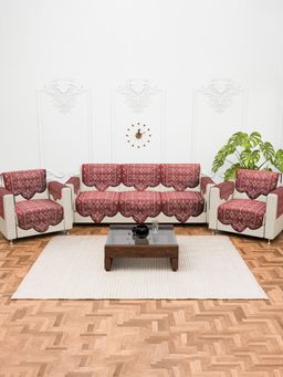 Kuber Industries - Pack of 16 Cotton Sofa Covers With Arms - Maroon (5 Seater)