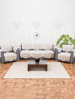 Kuber Industries - Pack of 16 Cotton Sofa Covers With Arms - off White (5 Seater)