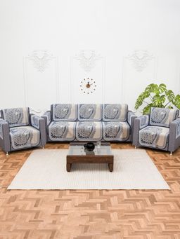 Kuber Industries - Pack of 16 Cotton Sofa Covers With Arms - Blue (5 Seater)