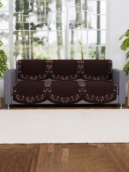 Kuber Industries - Pack of 6 Classic Velvet Sofa Cover Cloth - Brown (3 Seater)