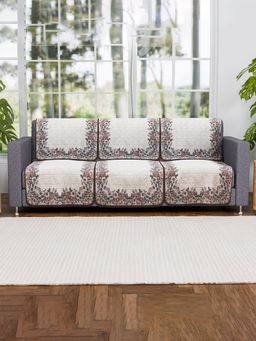 Kuber Industries - Pack of 6 Cotton Sofa Cover - Cream (3 Seater)