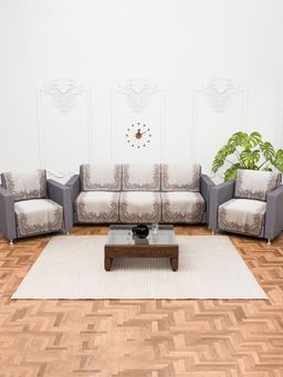 Kuber Industries - Pack of 10 Cotton Sofa Cover - Cream (5 Seater)