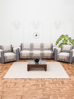 Kuber Industries - Pack of 16 Cotton With Arms Sofa Cover - Cream (5 Seater)