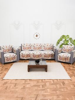 Kuber Industries - Pack of 16 Cotton Sofa Covers With Arms - Beige (5 Seater)