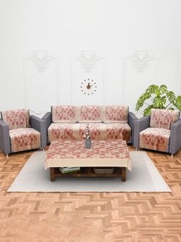 Kuber Industries - Net Sofa & 4 Seater Table Cover Combo Pack - Pink (5 Seater)