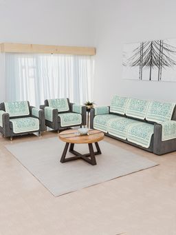 Kuber Industries - Pack of 16 Cotton Sofa Cover Pack With Arms Pack - Green (5 Seater)