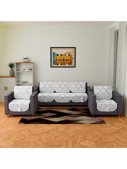 Kuber Industries - Pack of 10 Cotton Net Rainbow Pattern Sofa Cover For Home Decor - White (5 Seater)