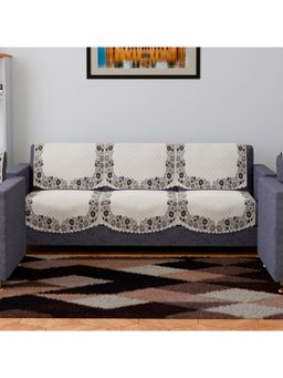 Kuber Industries - Pack of 6 Velvet Digital Painting Sofa Cover - Cream (3 Seater)