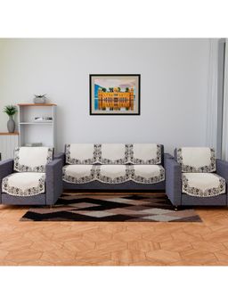 Kuber Industries - Pack of 10 Velvet Quilted Sofa Cover - Cream (5 Seater)