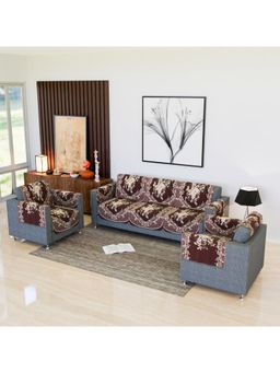 Kuber Industries - Pack of 16 Net Check Border Digital Print Sofa Cover Pack - Maroon (5 Seater)