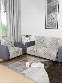 Kuber Industries - Pack of 6 Leonardo Flower Net Sofa Cover For Living Room & Hall - Cream (3 Seater)