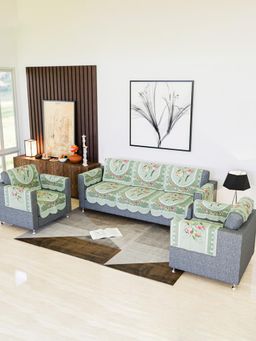 Kuber Industries - Pack of 16 Tulip Printed Net Sofa Cover With Arms Cover For Hall - Green (5 Seater)