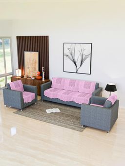 Kuber Industries - Pack of 10 Zig Zag Printed Net Sofa Cover For Living Room & Hall - Pink (5 Seater)