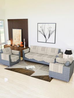 Kuber Industries - Pack of 16 Zig Zag Printed Net Sofa Cover For Hall - Cream (5 Seater)