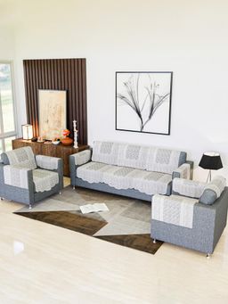 Kuber Industries - Pack of 16 Zig Zag Printed Net Sofa Cover For Hall - White (5 Seater)