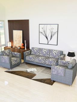 Kuber Industries - Pack of 16 Flower Digital Triangle Border-753 Net Sofa Cover - Purple (5 Seater)