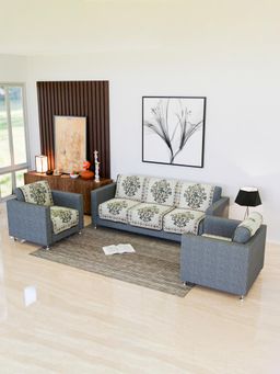 Kuber Industries - Pack of 10 Flower Digital Embroidery Print-730 Net Sofa Cover For Hall - Cream (5 Seater)