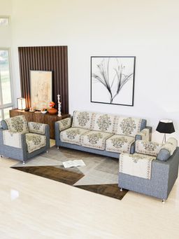 Kuber Industries - Pack of 16 Flower Digital 730 Net Sofa Cover For Hall - Beige (5 Seater)