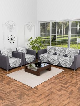 Kuber Industries - Pack of 10 Cotton Sofa Cover For Living Room - Grey (5 Seater)