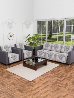 Kuber Industries - Pack of 10 Flower Print Sofa Set Cover For Home Living Room - Grey (5 Seater)