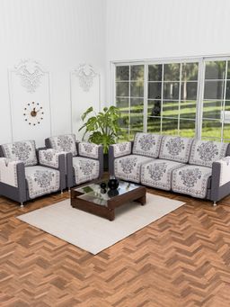 Kuber Industries - Pack of 16 Flower Print Sofa Pack Cover For Home Living Room - Grey (5 Seater)