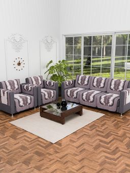 Kuber Industries - Pack of 16 Paradise With Armrest Sofa Pack Cover For Living Room - Grey (5 Seater)