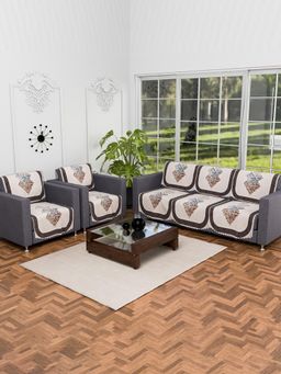 Kuber Industries - Pack of 10 Anti-Skid Sofa Cover - Cream (5 Seater)