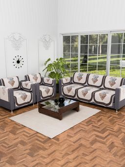 Kuber Industries - 16 Piece Sofa Cover With Arm Cover - Cream (5 Seater)