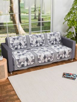 Kuber Industries - Pack of 6 Durable Sofa Covers Triangle Ultra Sonic-White Grey - Grey (3 Seater)