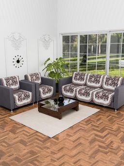 Kuber Industries - Pack of 10 Anti-Skid Sofa Cover - Brown (5 Seater)