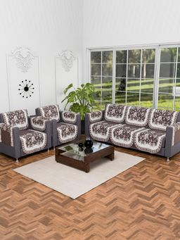 Kuber Industries - Pack of 16 Anti-Skid Sofa Cover With Arm Cover - Brown (5 Seater)