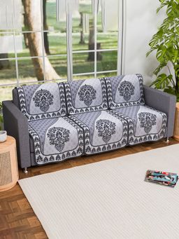 Kuber Industries - Pack of 6 Net Sofa Covers For Living Room - Grey (3 Seater)
