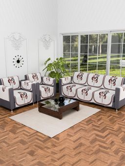 Kuber Industries - Pack of 16 Velvet Sofa Cover With Arm - Cream (5 Seater)