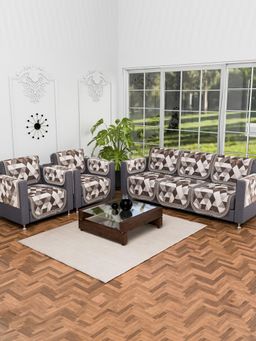 Kuber Industries - Pack of 16 Sofa Cover With Arm Cover - Brown (5 Seater)