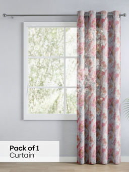 Haus & Kinder - Pink Printed Sheer Weathered Bloom Door Curtain (7 Feet)
