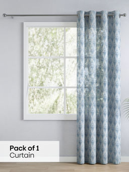Haus & Kinder - Blue Printed Sheer Bloom Lattice Door Curtain (7 Feet)