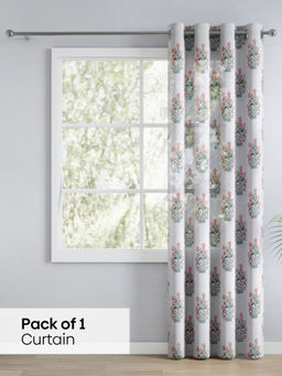 Haus & Kinder - White Printed Sheer Floral Sprig Door Curtain (7 Feet)