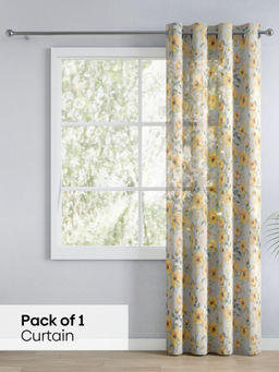 Haus & Kinder - Yellow Printed Sheer Sunny Bloom Door Curtain (7 Feet)