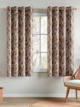 RIVERMOOR - Coffee Brown Elegant Printed Curtains (Pack Of 2)