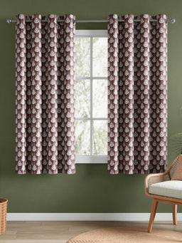 RIVERMOOR - Heritage Buta Coffee Brown Polyester Printed Curtains (Pack of 2)