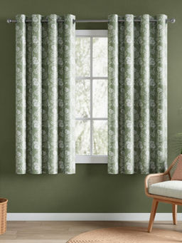 RIVERMOOR - Soft Botanica Green Polyester Printed Curtains (Pack of 2)