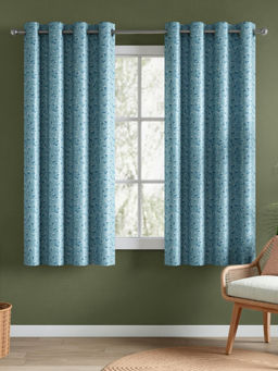 RIVERMOOR - Leaf Drift Blue Polyester Printed Curtains (Pack of 2)