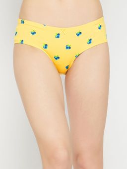 Clovia - Cotton Mid Waist Printed Hipster Panty -Yellow