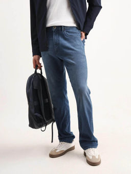 Rare Rabbit - Mens Stone Blue Cotton Blend Fabric Morris Regular Fit Plain Jeans