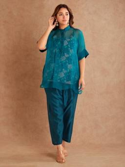 Priya Chaudhary - Teal Blue Top Wtith Pant and Slip