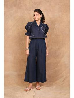 THE RIGHT CUT - Indigo Floral Perse Co-ord Set